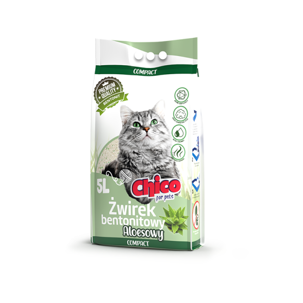 Chico Żwirek Bentonitowy Compact Aloesowy 5 l – Biały, Drobny i 99,5% Odpylony