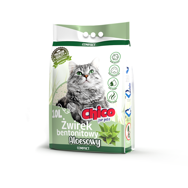 Chico Żwirek Bentonitowy Compact Aloesowy 10l – Biały, Drobny i 99,5% Odpylony